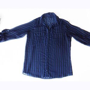 Royal blue & Black sheer striped L/S shirt